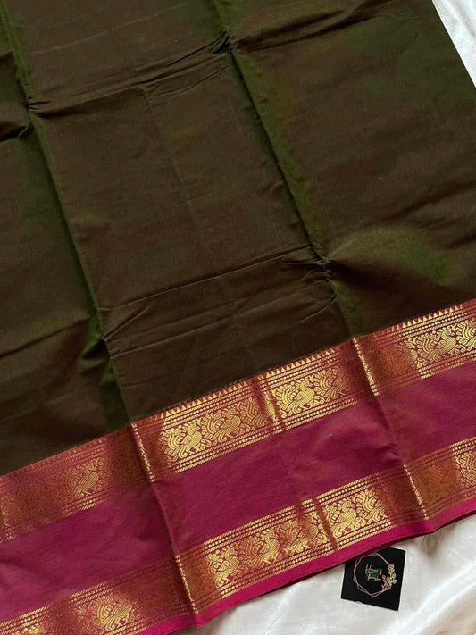 Subtle Weaves – Olive Green Kanchi Cotton Saree