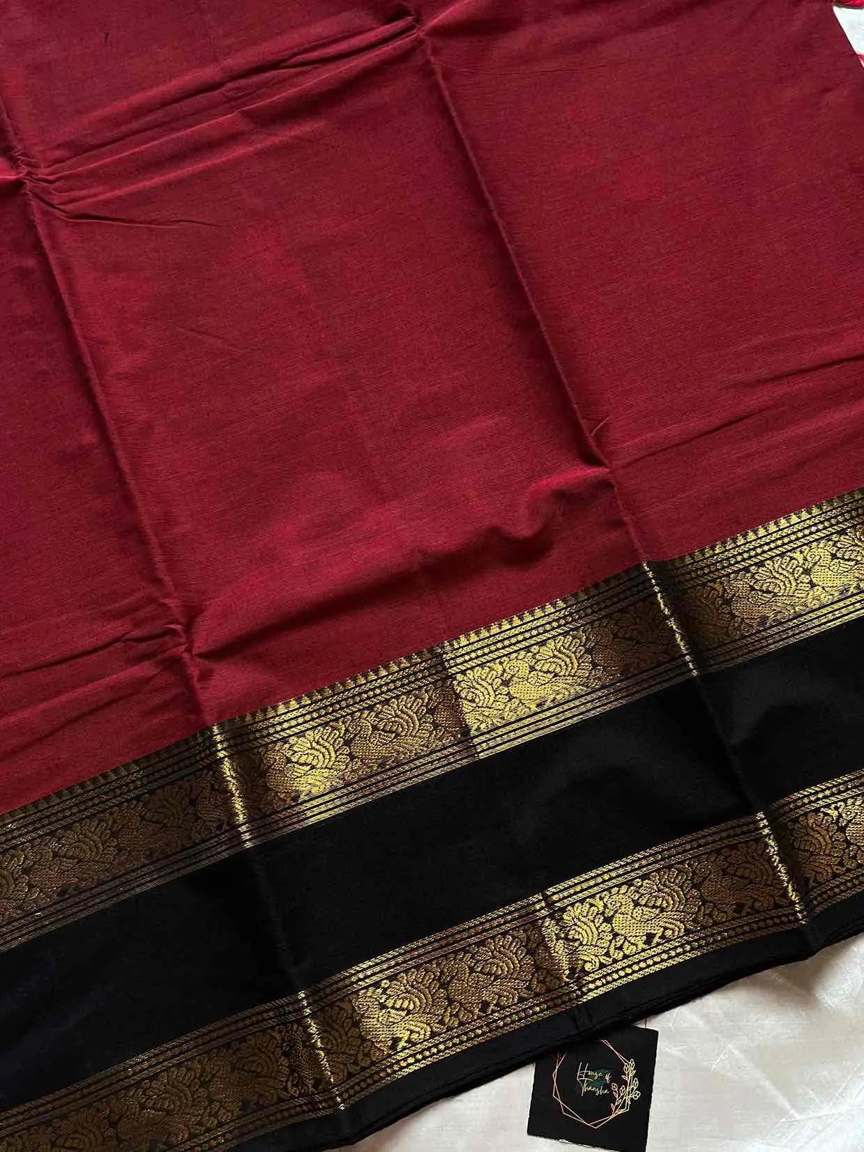 Subtle Weaves – Maroon & Black Kanchi Cotton Saree