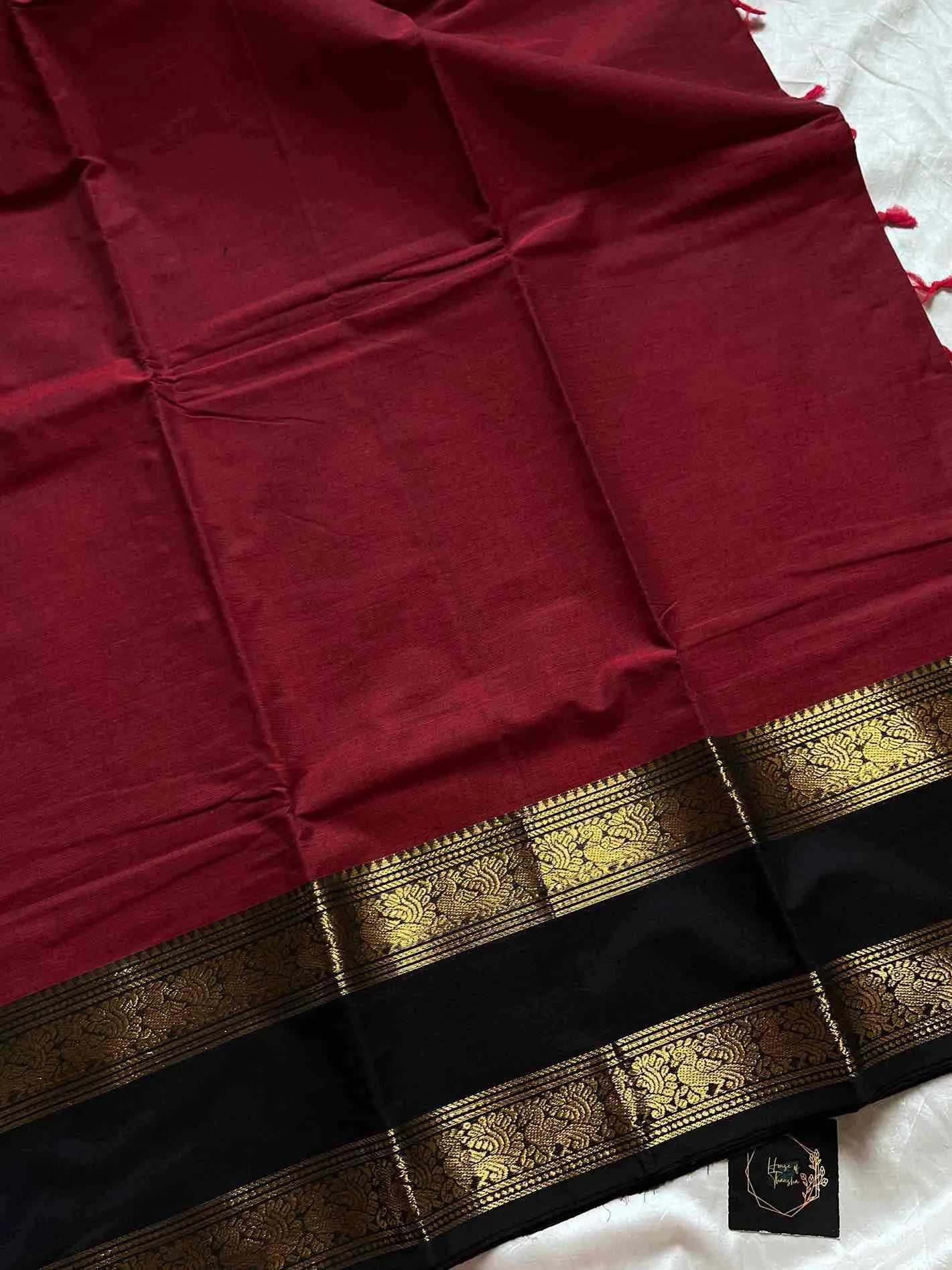 Subtle Weaves – Maroon & Black Kanchi Cotton Saree
