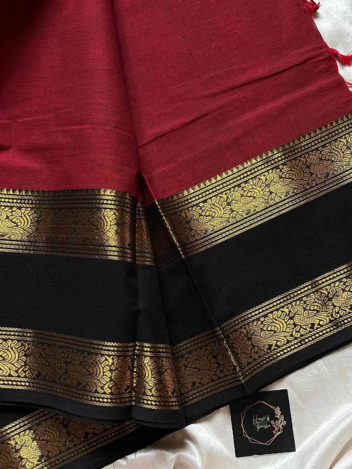 Subtle Weaves – Maroon & Black Kanchi Cotton Saree