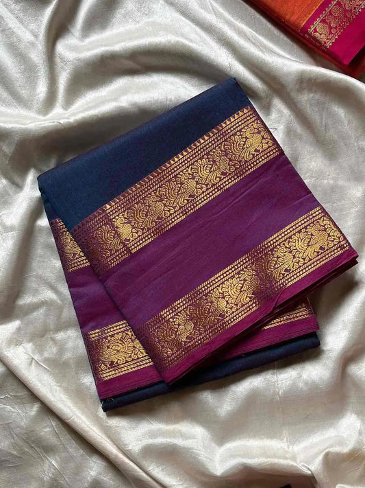 Subtle Weaves – Blue Kanchi Cotton Saree