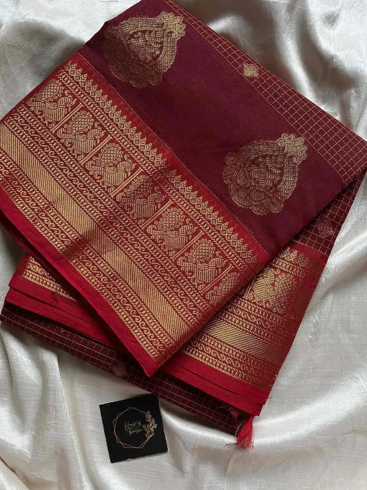 Throne Edit – Maroon Zarichecks Kanchi Cotton Saree