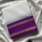 White Kanchi cotton saree with violet korvai border – House of Thansha