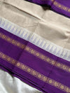 White Kanchi cotton saree with violet korvai border – House of Thansha