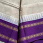White Kanchi cotton saree with violet korvai border – House of Thansha