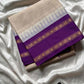 White Kanchi cotton saree with violet korvai border – House of Thansha