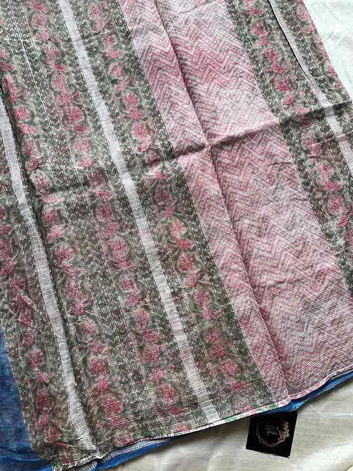 Kota Doria handblock saree with mulmul blouse – House of Thansha