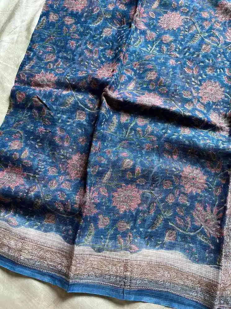 Kota Doria handblock saree with mulmul blouse – House of Thansha