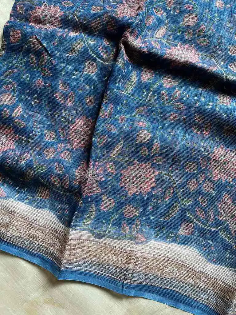 Kota Doria handblock saree with mulmul blouse – House of Thansha