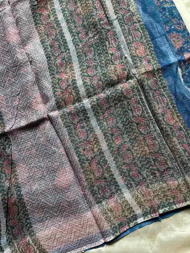 Kota Doria handblock saree with mulmul blouse – House of Thansha