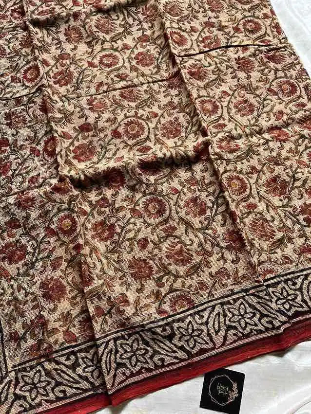 Kota Doria handblock saree with mulmul blouse – House of Thansha
