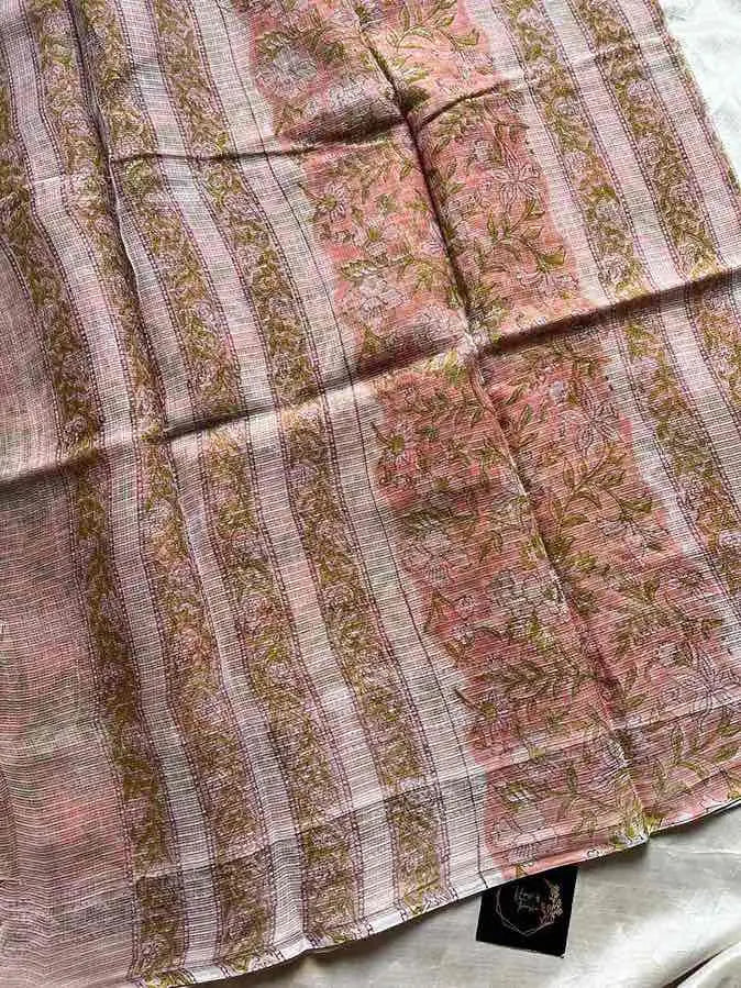 Kota Doria handblock saree with mulmul blouse – House of Thansha
