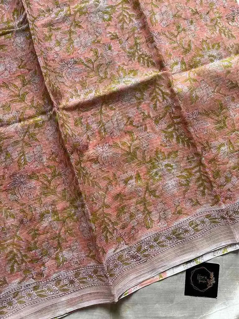 Kota Doria handblock saree with mulmul blouse – House of Thansha