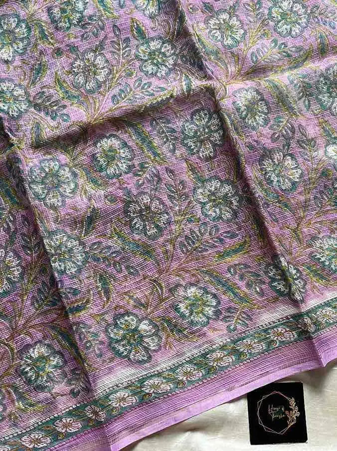 Kota Doria handblock saree with mulmul blouse – House of Thansha
