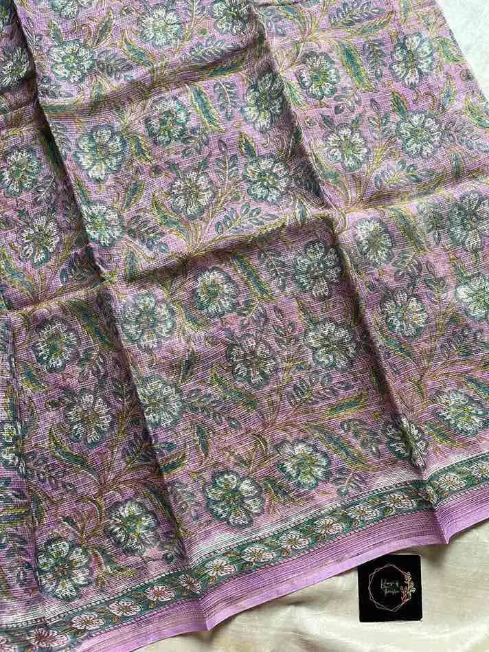 Kota Doria handblock saree with mulmul blouse – House of Thansha