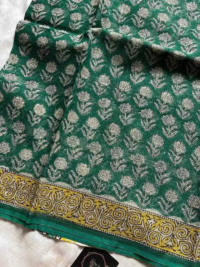 Kota Doria handblock saree with mulmul blouse – House of Thansha