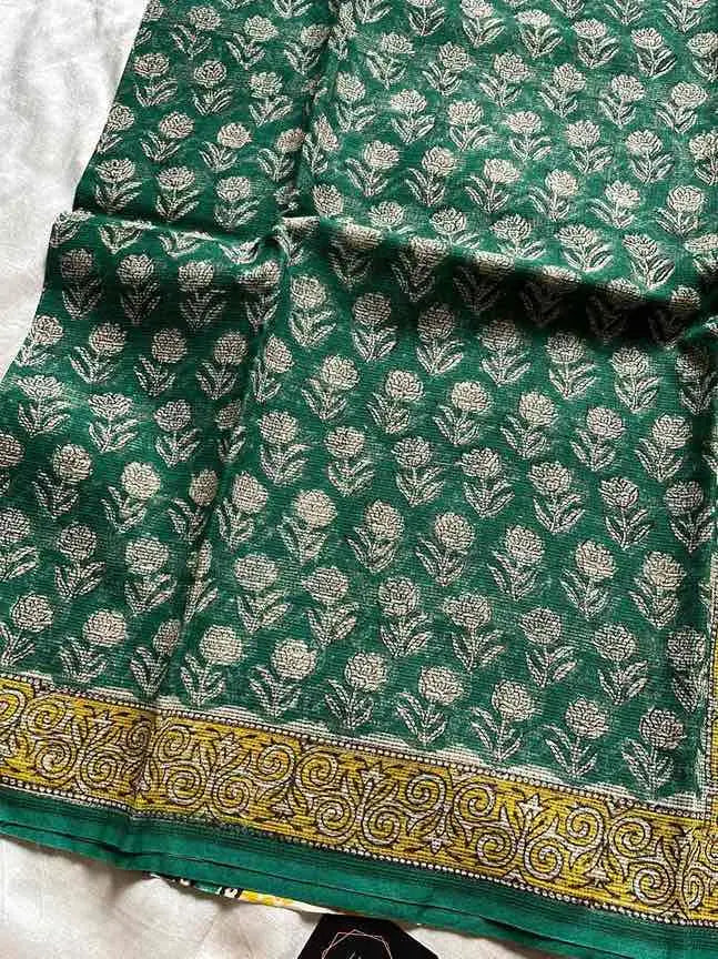 Kota Doria handblock saree with mulmul blouse – House of Thansha