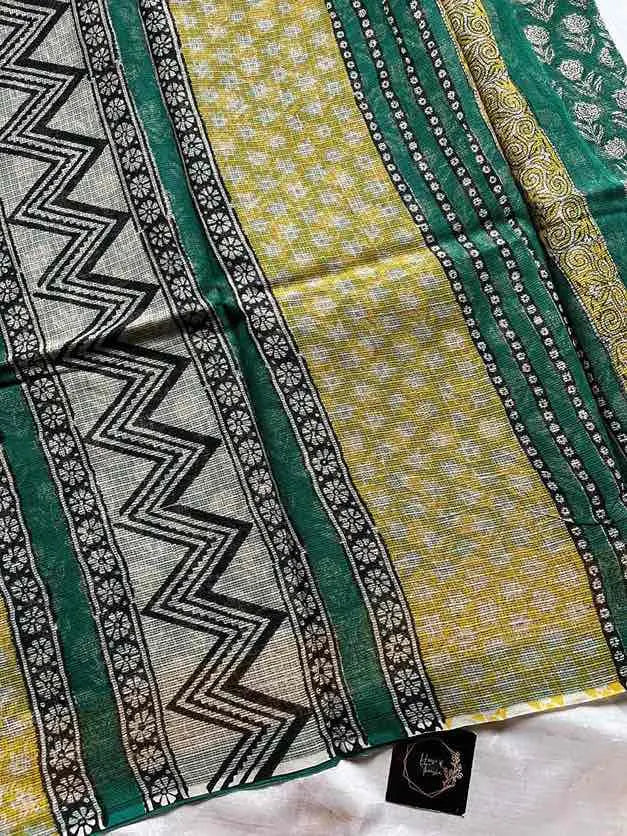 Kota Doria handblock saree with mulmul blouse – House of Thansha