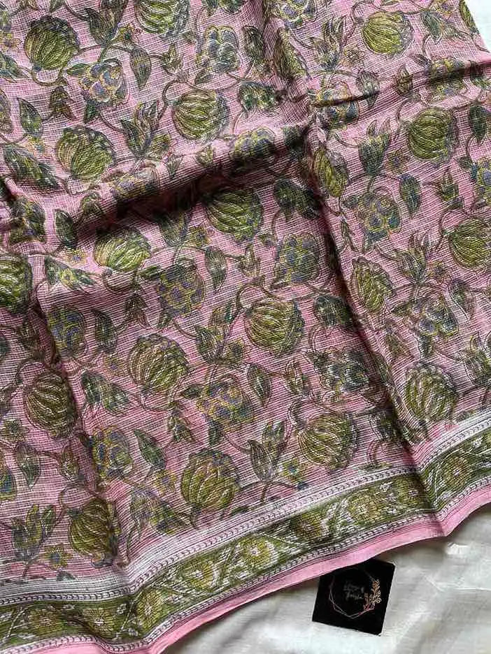 Kota Doria handblock saree with mulmul blouse – House of Thansha