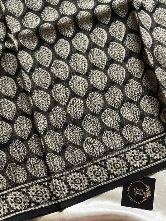 Kota Doria handblock saree with mulmul blouse – House of Thansha