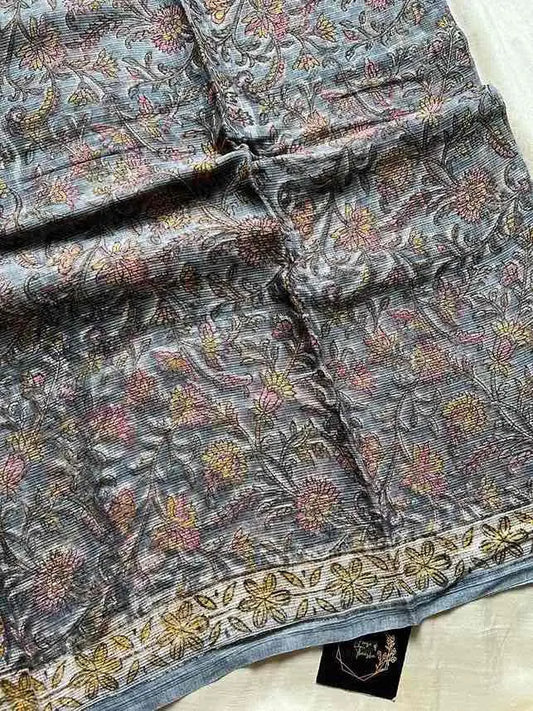 Kota Doria handblock saree with mulmul blouse – House of Thansha