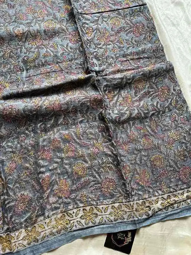 Kota Doria handblock saree with mulmul blouse – House of Thansha