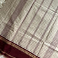 Pastel white Korvai Kattam Chettinadu cotton saree with maroon border – House of Thansha