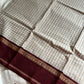 Pastel white Korvai Kattam Chettinadu cotton saree with maroon border – House of Thansha