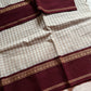 Pastel white Korvai Kattam Chettinadu cotton saree with maroon border – House of Thansha