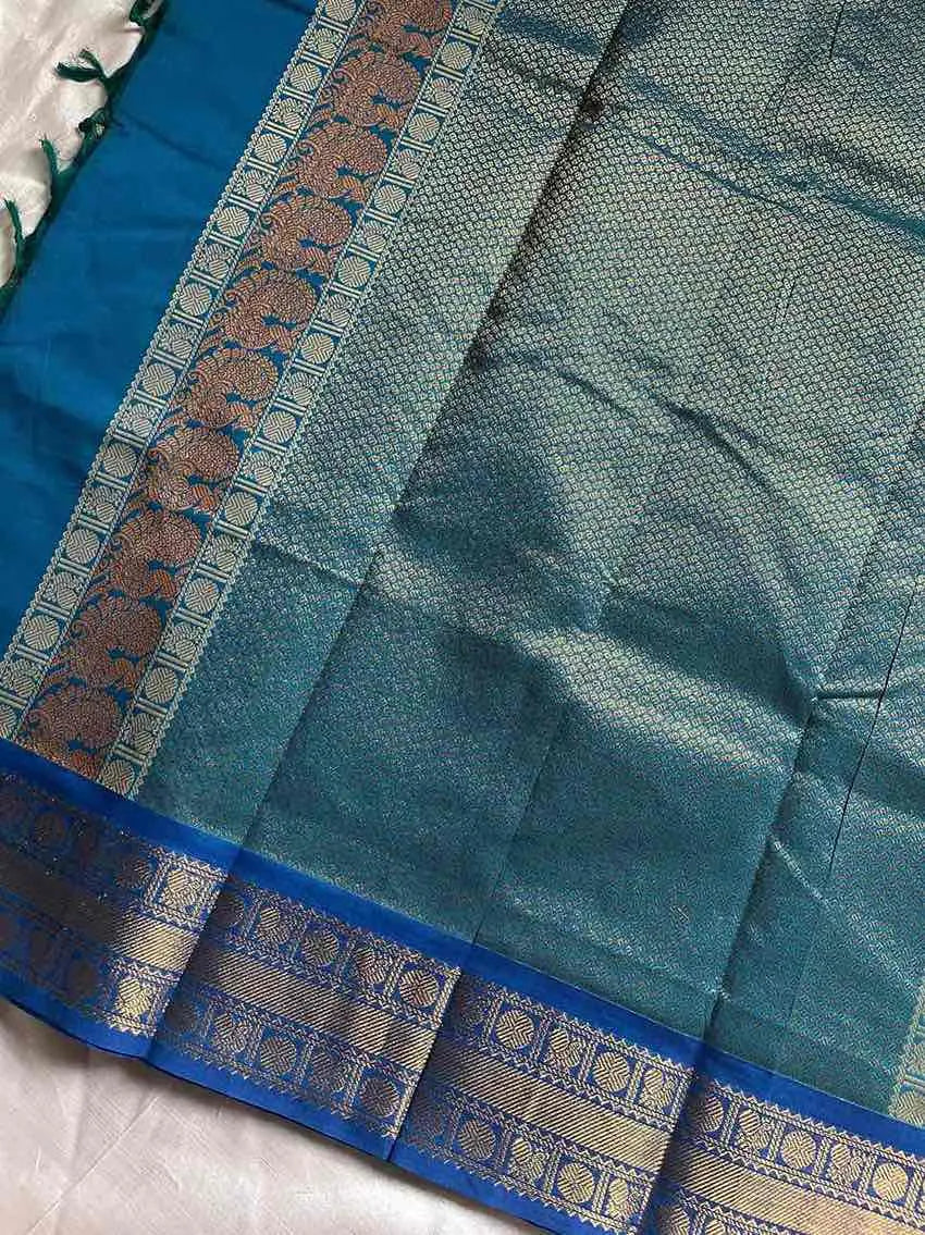 Soft mercerised Kanchi cotton saree with intricate zari border and motifs – House of Thansha