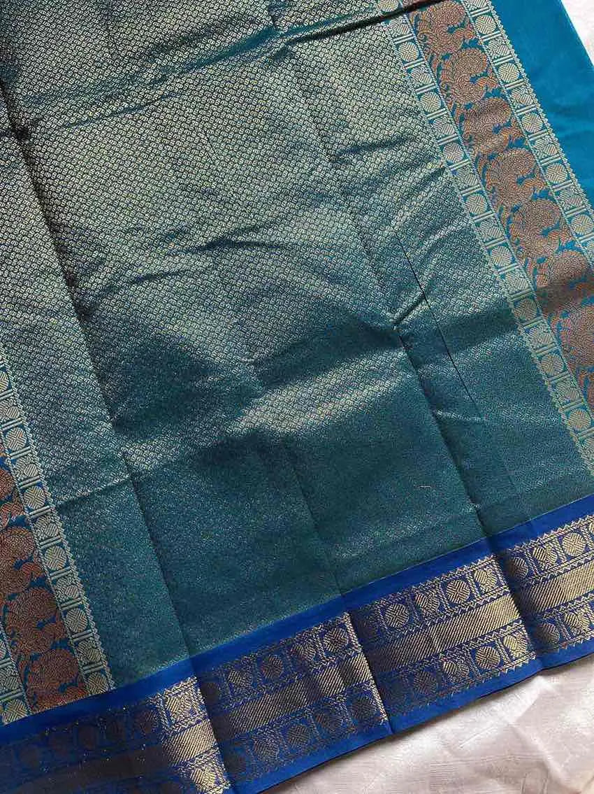 Soft mercerised Kanchi cotton saree with intricate zari border and motifs – House of Thansha