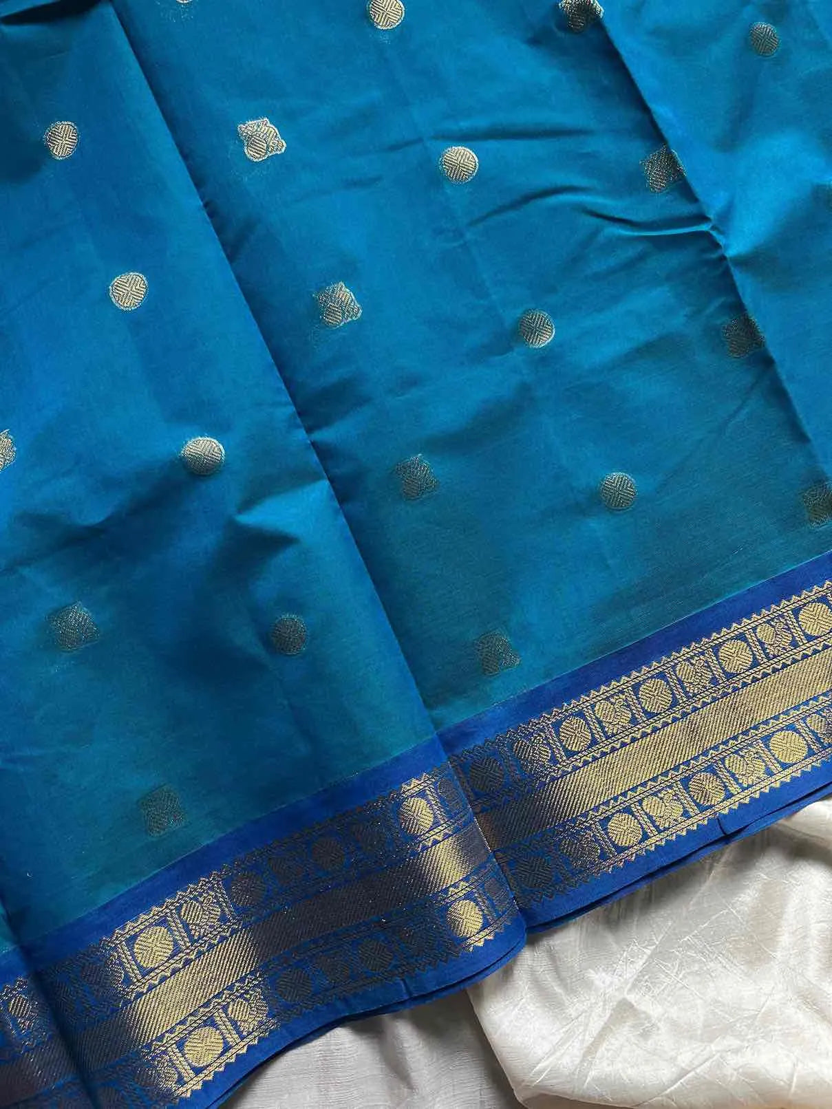 Soft mercerised Kanchi cotton saree with intricate zari border and motifs – House of Thansha