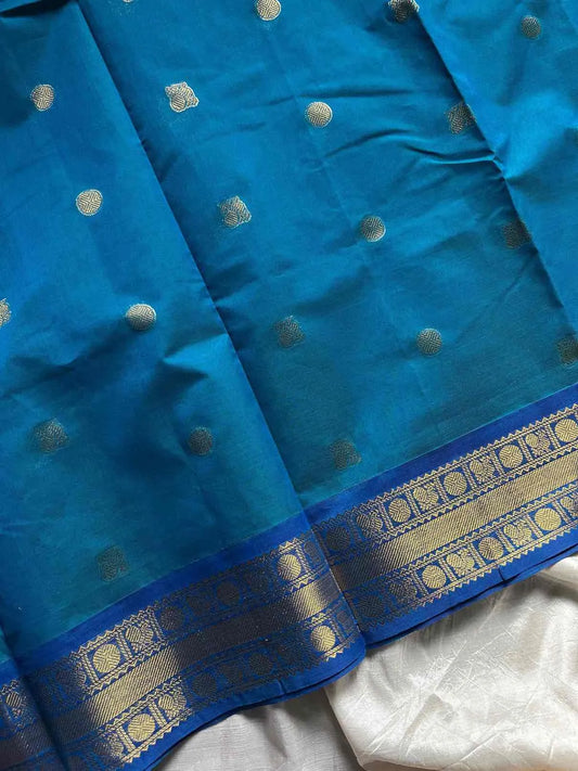 Soft mercerised Kanchi cotton saree with intricate zari border and motifs – House of Thansha