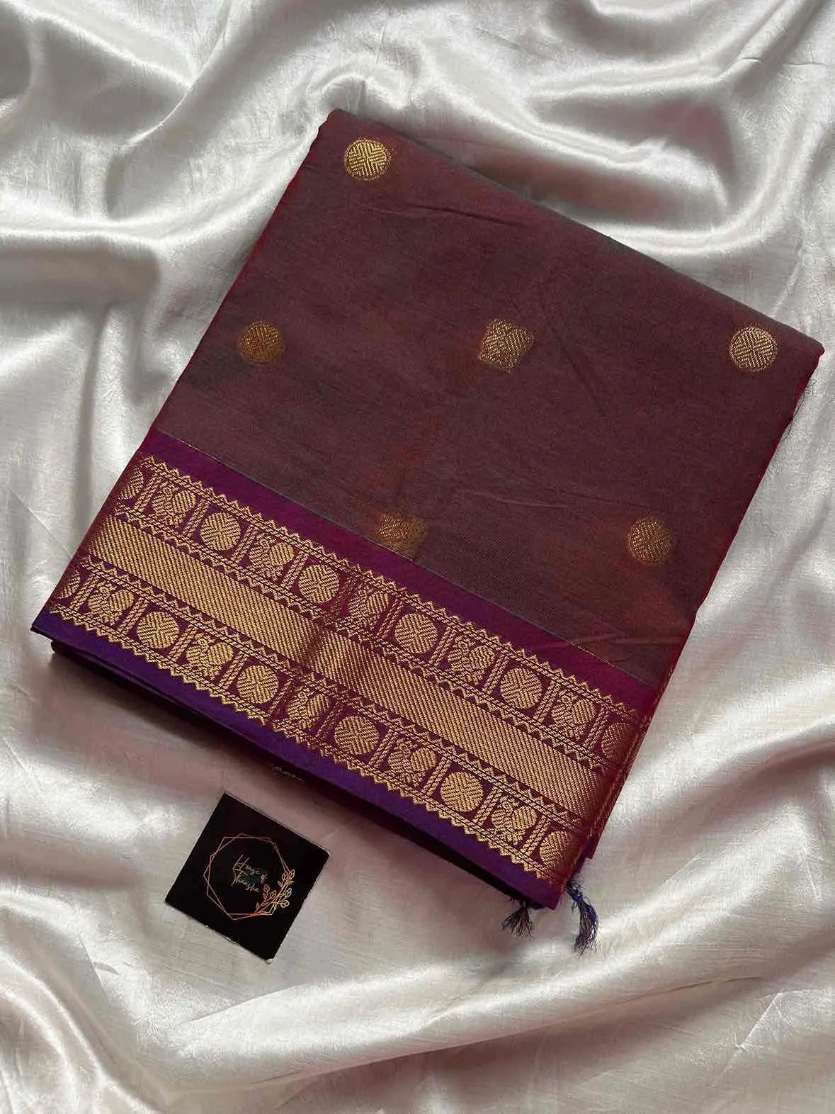 Brown 120-count Kanchi cotton saree | House of Thansha