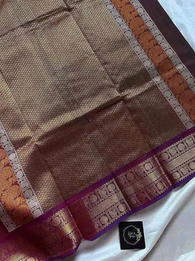 Brown 120-count Kanchi cotton saree | House of Thansha