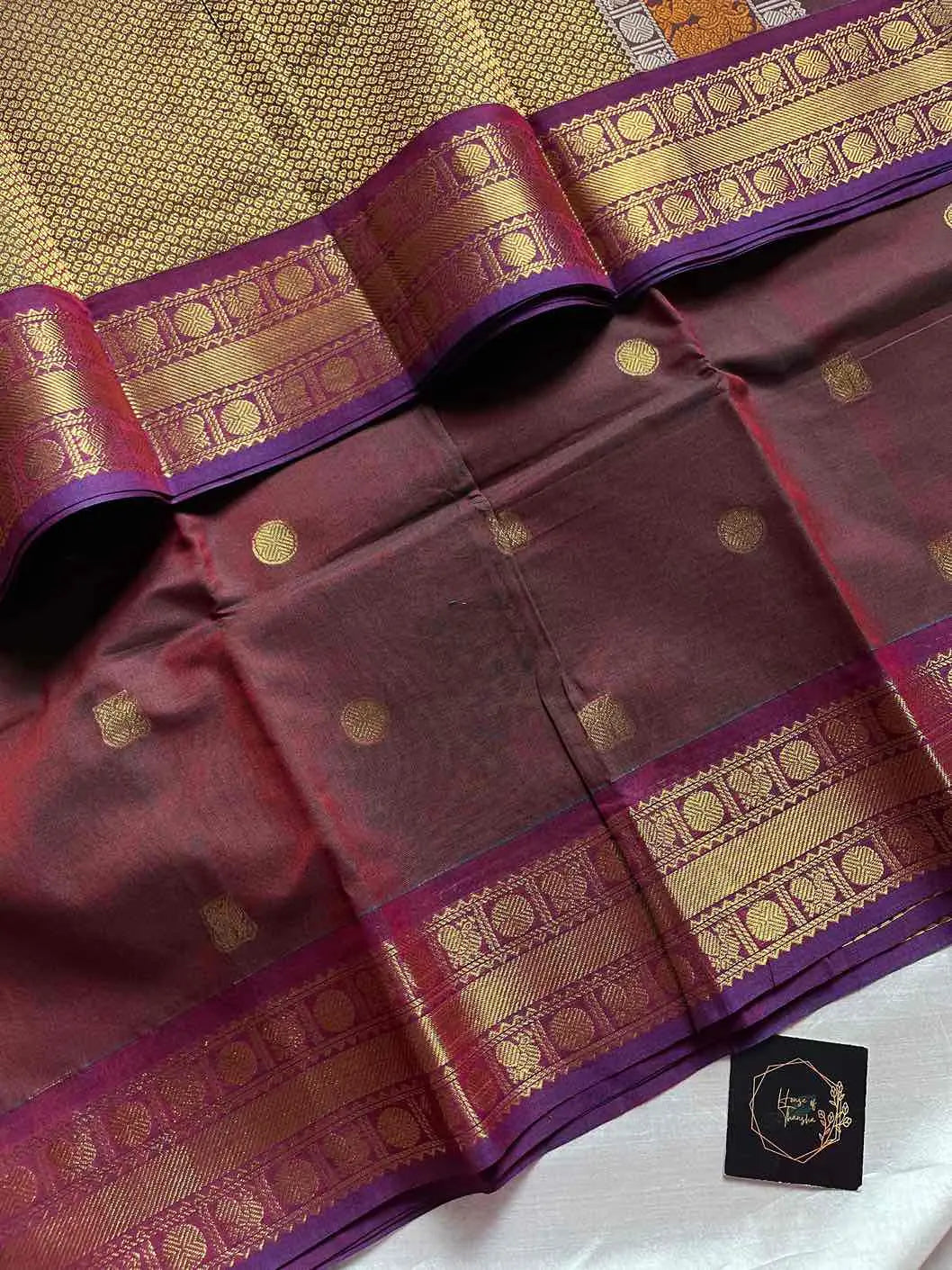 Brown 120-count Kanchi cotton saree | House of Thansha