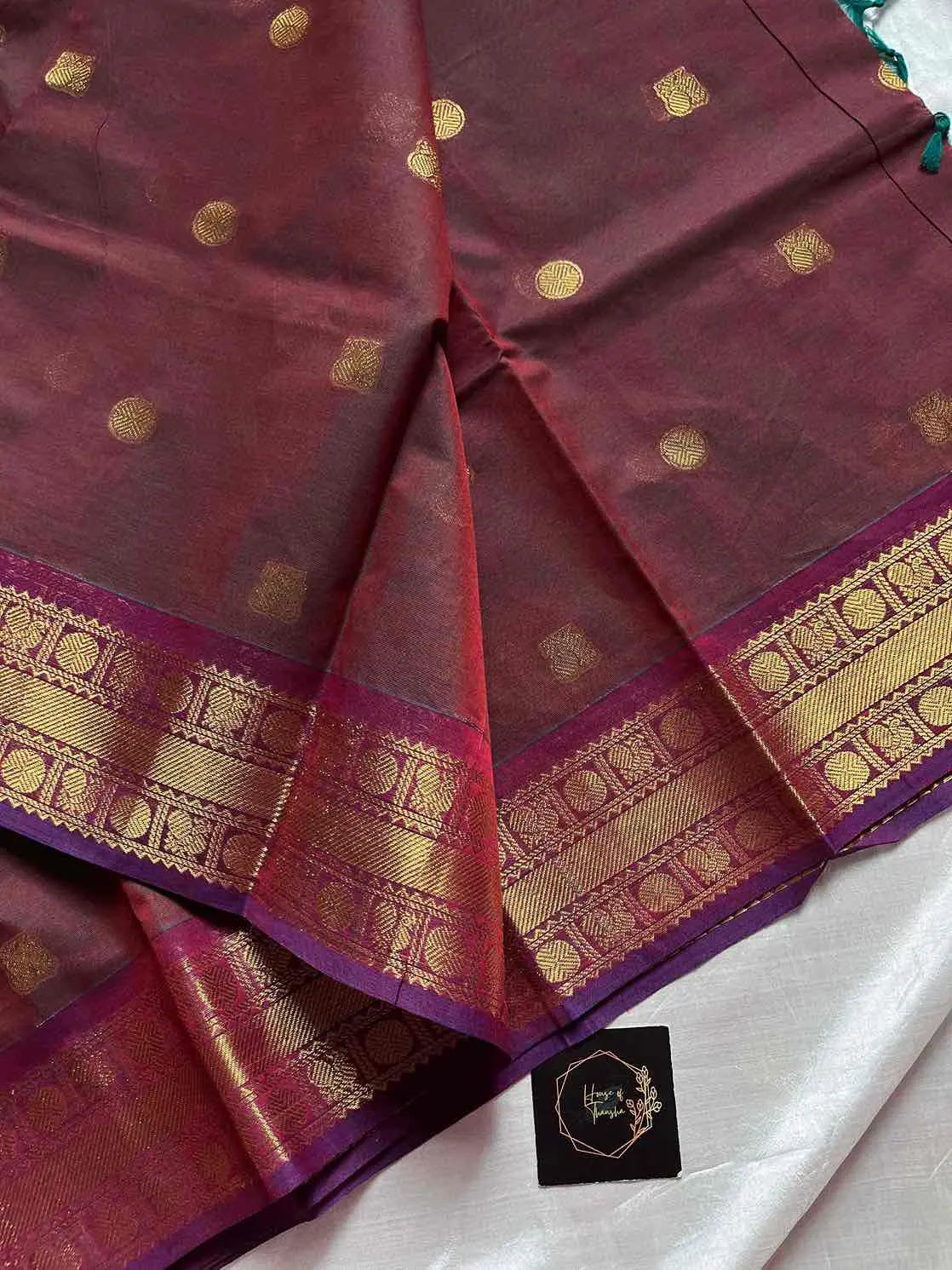 Brown 120-count Kanchi cotton saree | House of Thansha