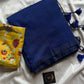 Blue Plain Khadi Cotton Saree with printed blouse piece, soft breathable fabric