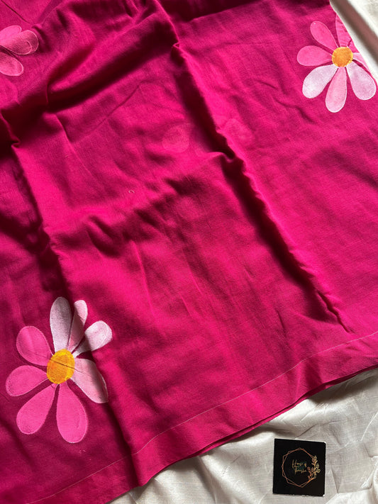 Pink Handpainted Khadi Cotton Saree, 6 meters, soft breathable fabric