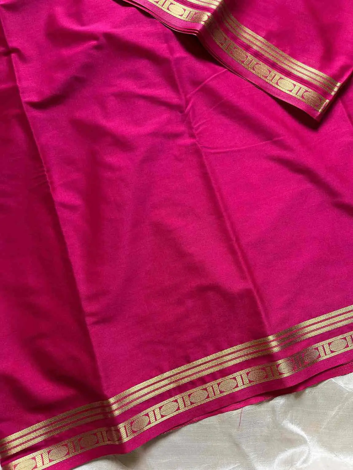 Vibrant Semi Mysore Silk saree with zari border and running blouse – House of Thansha