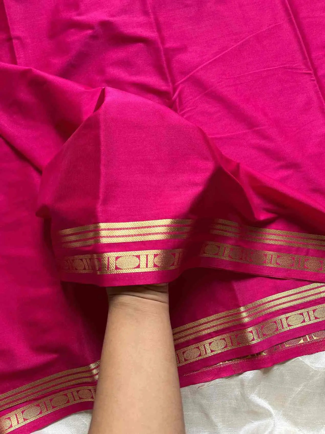 Vibrant Semi Mysore Silk saree with zari border and running blouse – House of Thansha