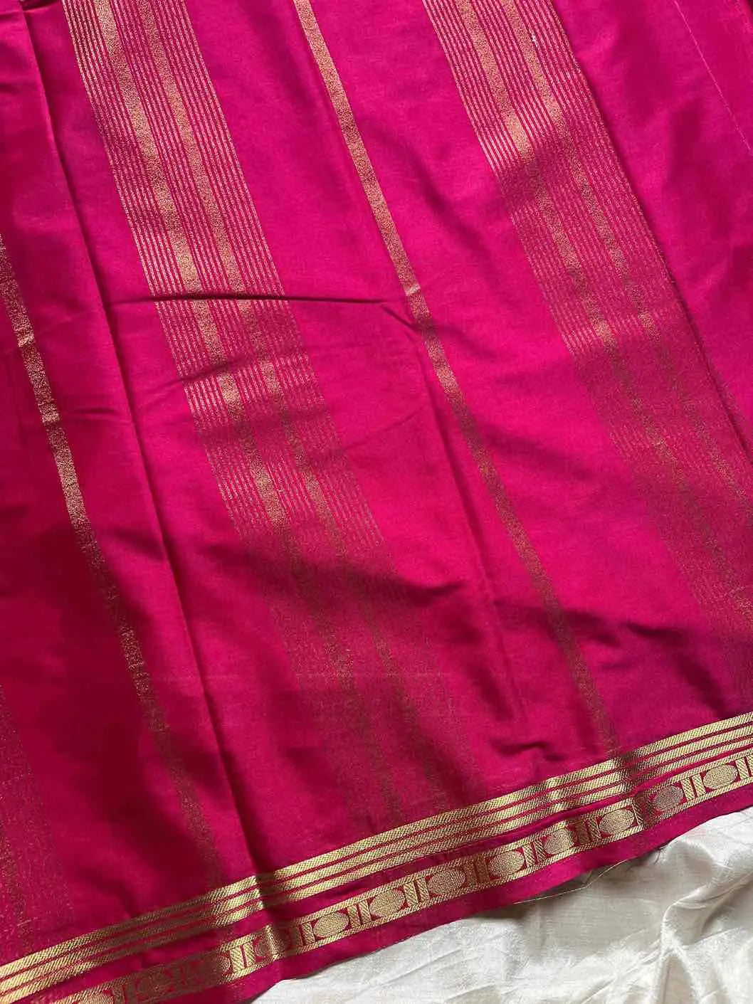 Vibrant Semi Mysore Silk saree with zari border and running blouse – House of Thansha