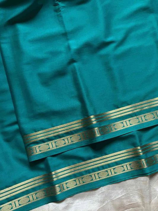 Semi Mysore Silk Saree – Teal Blue