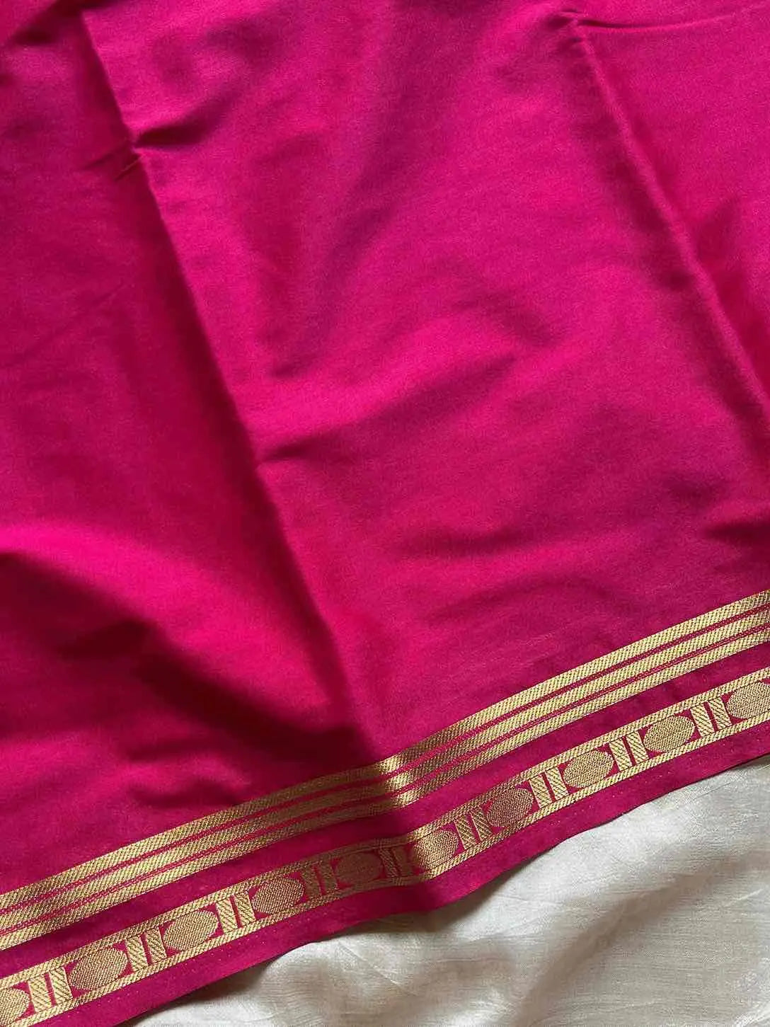 Vibrant Semi Mysore Silk saree with zari border and running blouse – House of Thansha