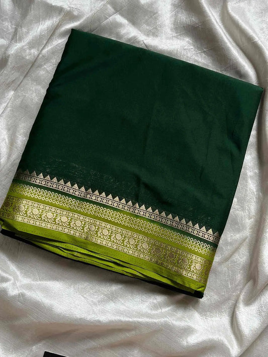 Semi Mysore Silk Saree – Dark Green