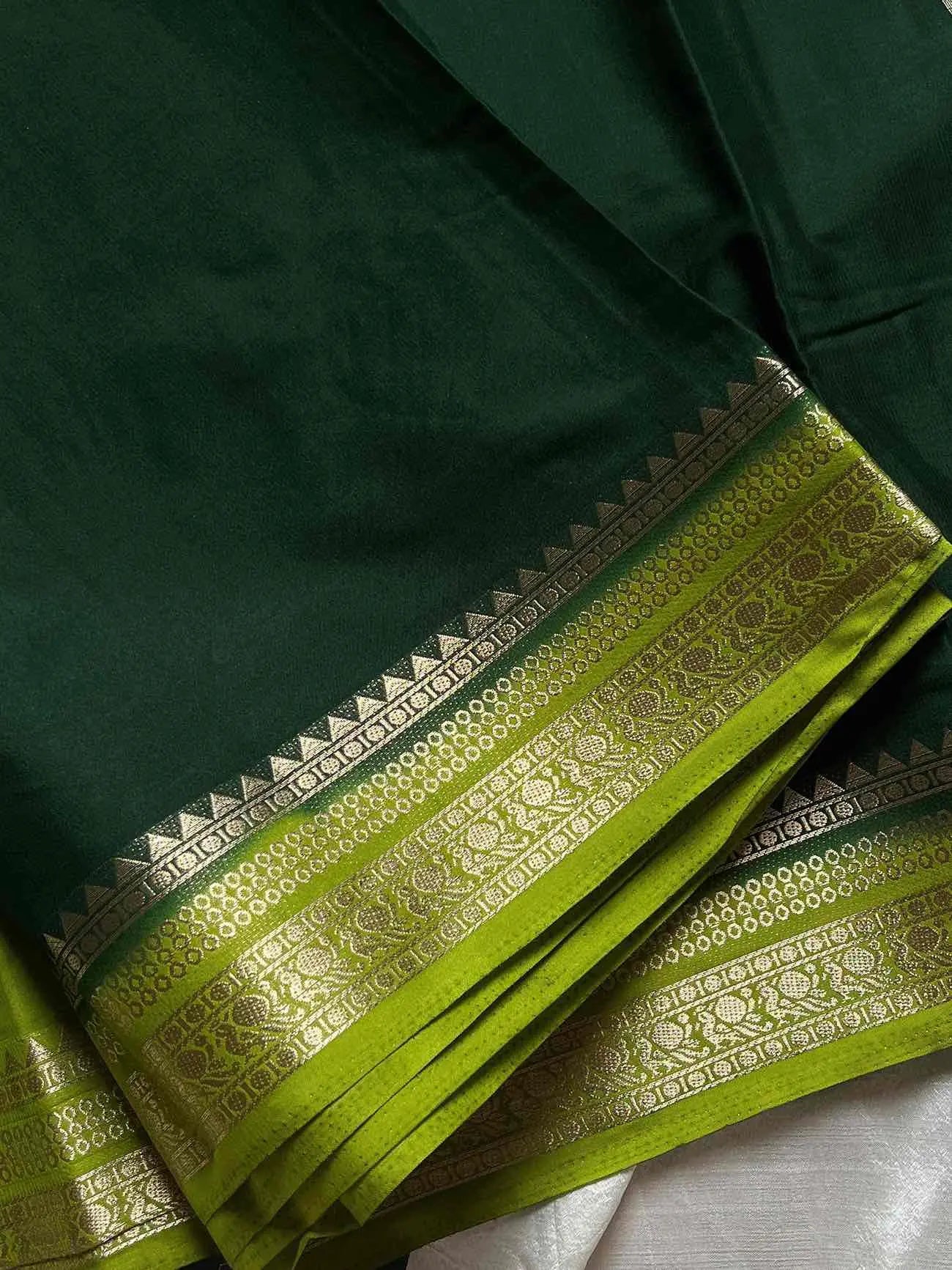 Semi Mysore Silk Saree – Dark Green