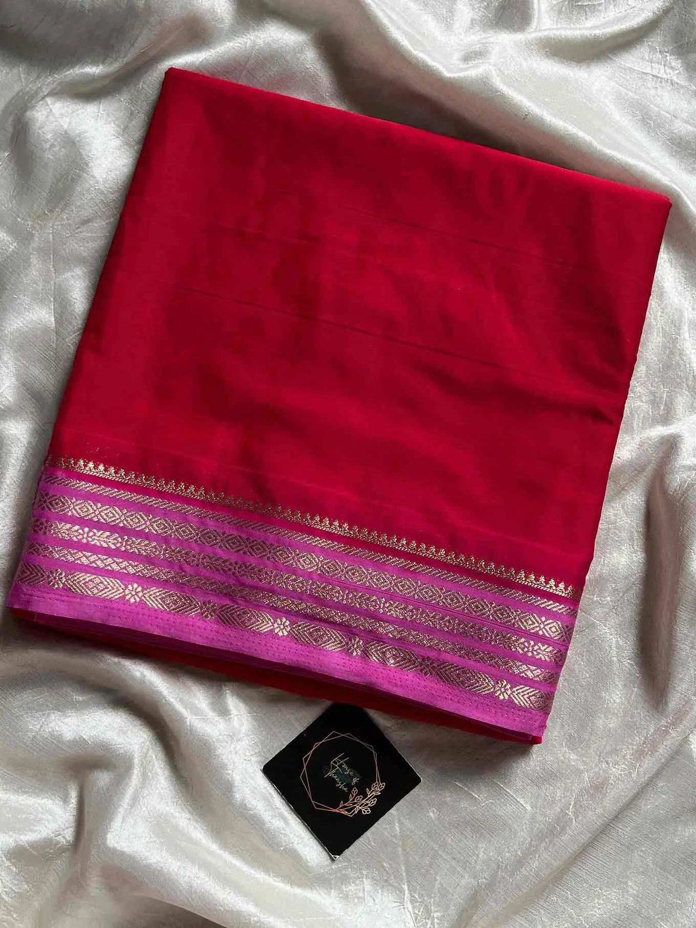 Semi Mysore Silk saree – Red & Pink