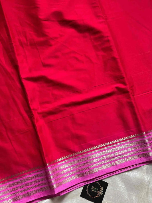 Semi Mysore Silk saree – Red & Pink