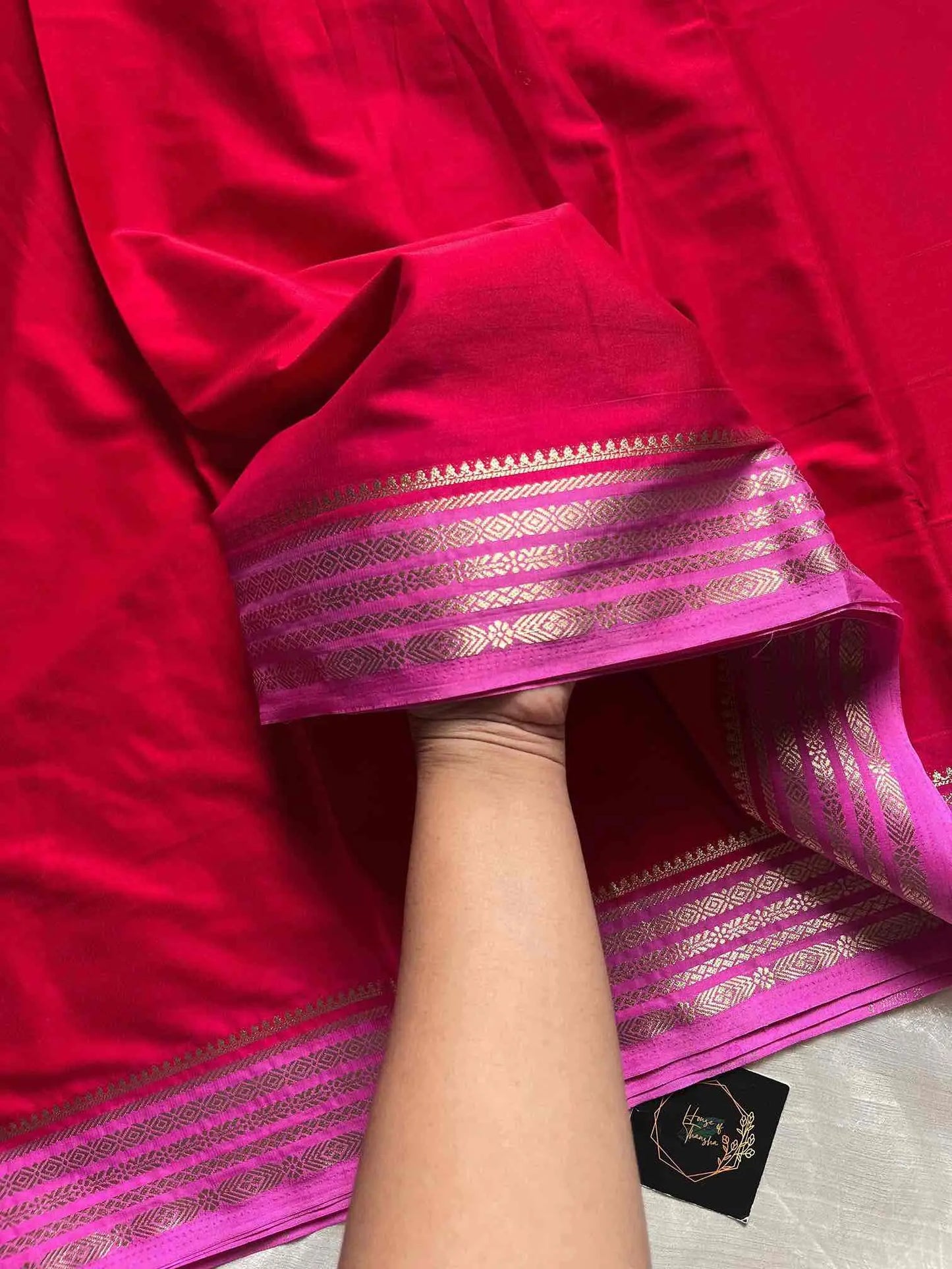 Semi Mysore Silk saree – Red & Pink