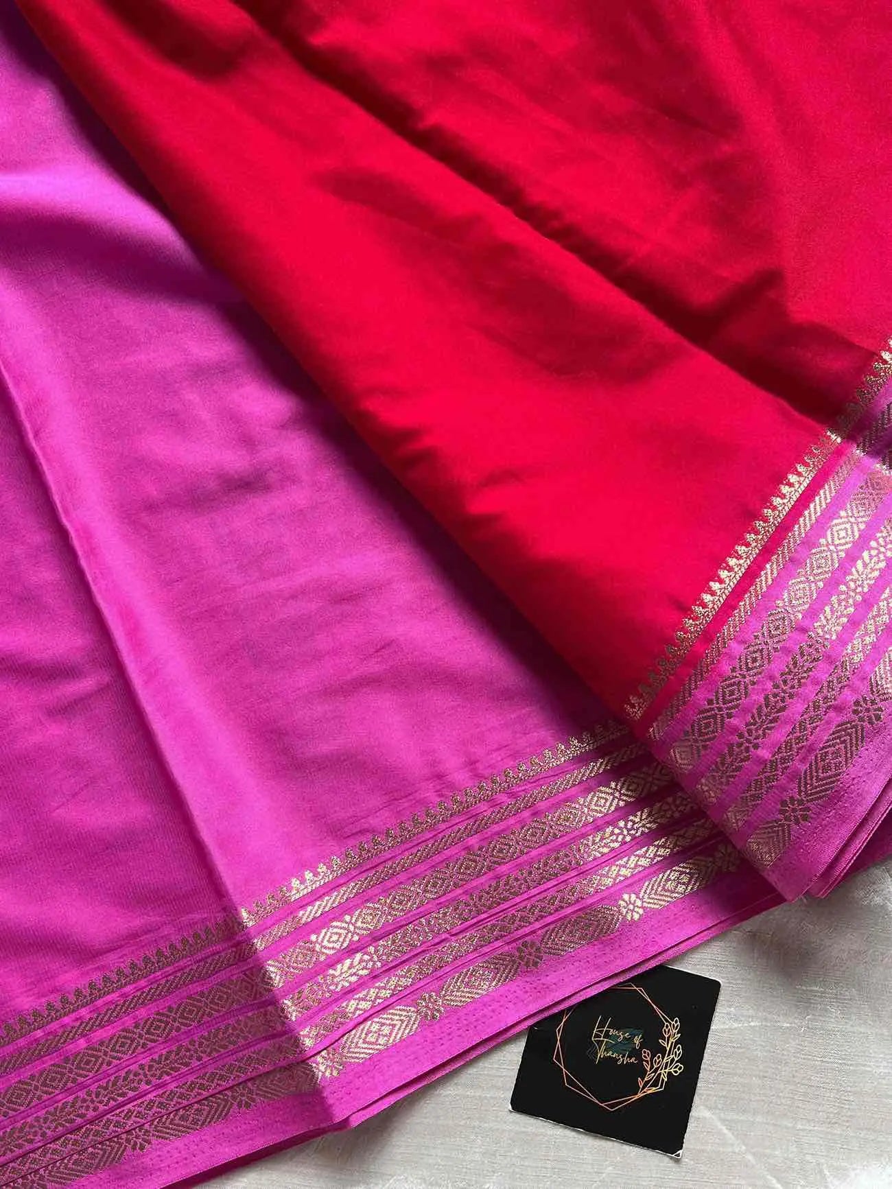 Semi Mysore Silk saree – Red & Pink